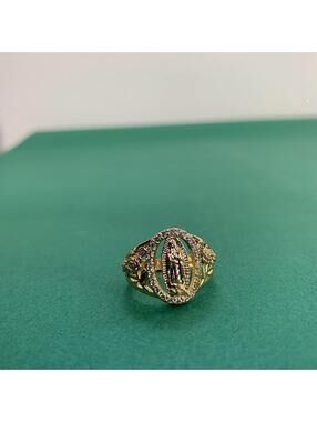 Gold Saint Marry Rhinestone Ring. Vintage y2k 90s style ring. Unisex
